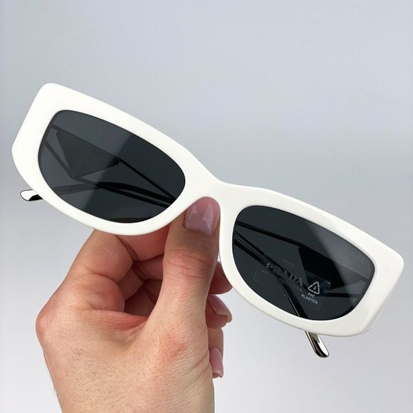 Prada PR14YS 1425S0 Sunglasses Talc Dark Grey Rectangle Women - Picture 3 of 15